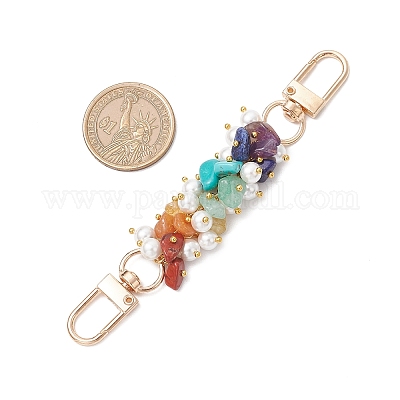 Цепочки для удлинителей сумок с бусинами из круглого белого ракушечного жемчуга и чакра-драгоценного камня AJEW-BA00149-1