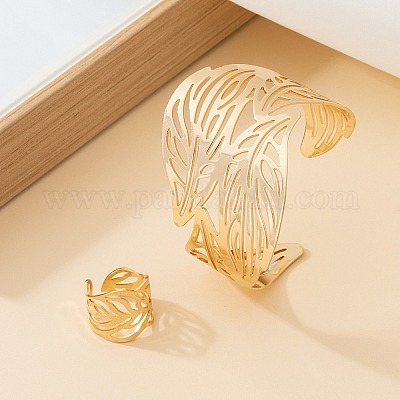 Браслеты-манжеты и наборы колец-манжет из сплава с полыми листьями FS-WG2FB6E-01-1