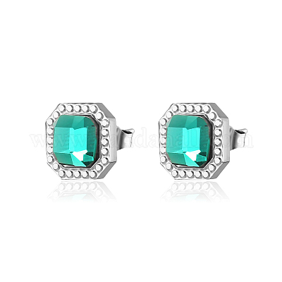 Квадратные серьги-гвоздики из нержавеющей стали со стразами TT2576-2-1