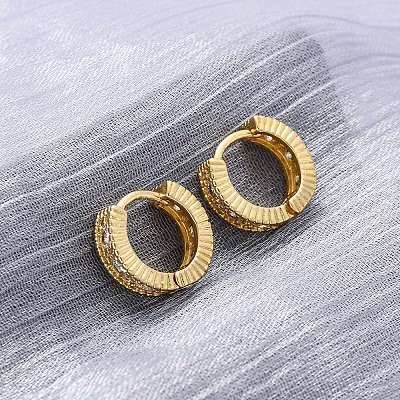 Серьги из латуни с микропаве и кубическим цирконием EJEW-R025-15G-1