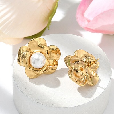 Серьги-гвоздики из нержавеющей стали 304 с искусственным жемчугом для женщин STAS-Z117-05G-1