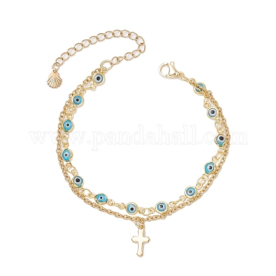 Многослойные браслеты ручной работы с элементами лэмпворка от сглаза BJEW-JB12213-02-1