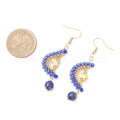 Природные лазурит серьги болтающийся EJEW-MZ00544-01-1