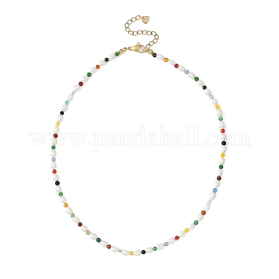 Ожерелья из бусин рисового цвета с натуральным агатом и натуральным культивированным пресноводным жемчугом диаметром 3 мм NJEW-JN05691-1