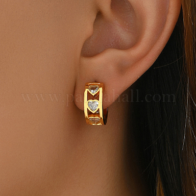 Элегантные серьги-гвоздики в форме сердца из латуни с кубическим цирконием GX1194-2-1