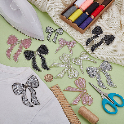 10 шт. 10 стиля бант из стекла и стразов с пластиковыми тканевыми нашивками PATC-FG0003-02-1