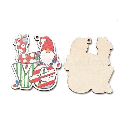 Большие подвески из дерева с односторонним принтом WOOD-D025-09-1