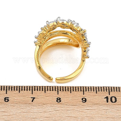 Женское кольцо-манжета с микропаве из латуни и кубическим цирконием RJEW-L132-05G-1