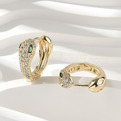 Серьги-кольца из латуни с прозрачным фианитом EJEW-Q014-28G-1