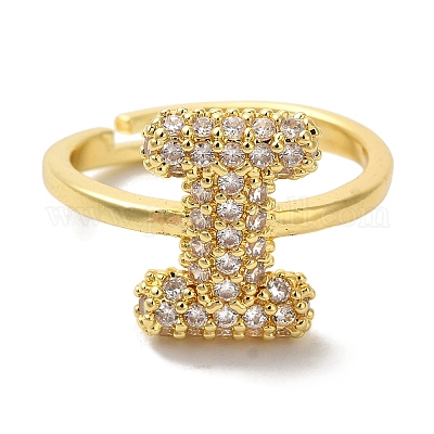 Стойка покрытие буква латунь микро паве прозрачный кубический цирконий регулируемые кольца для женщин KK-S391-03G-I-1