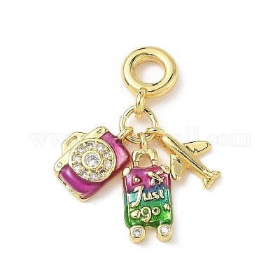 Европейские подвески-подвески из латуни с паве из прозрачного кубического циркония KK-I371-02G-1