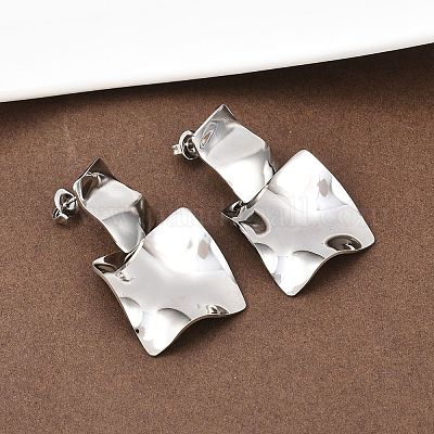 Квадратные серьги-гвоздики из нержавеющей стали 304 EJEW-K268-79A-P-1