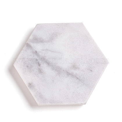 六角形の大理石のコースター  モダンなデザイン  温かい飲み物と冷たい飲み物に最適  ホワイトスモーク  110x86.5x11mm G-F672-01B-1