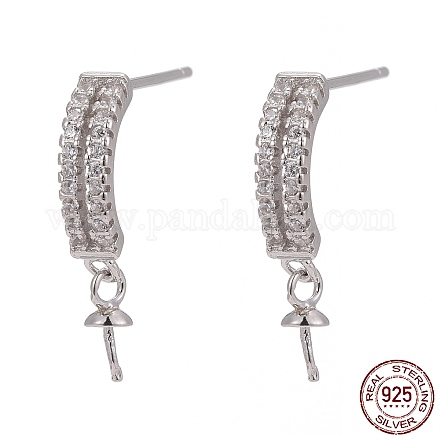 Rhodium Plated 925 Sterling Silver Micro Pave Cubic Zirconia Stud Earring Findings STER-P035-41P-1