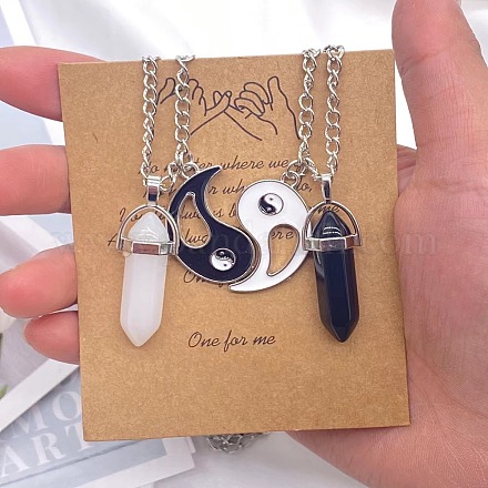 2 шт. стеклянный двойной граненый заостренный кулон в виде пули для пары ожерелий с подвесками инь-ян FS-WG058EE-08-1