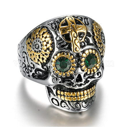 Two Tone 316 Surgical Stainless Steel Skull with Cross Finger Ring SKUL-PW0002-033F-GP-1