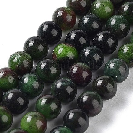 天然の天然翡翠ビーズ連売りを染めた ラウンド 濃い緑 8mm 穴：1.2mm