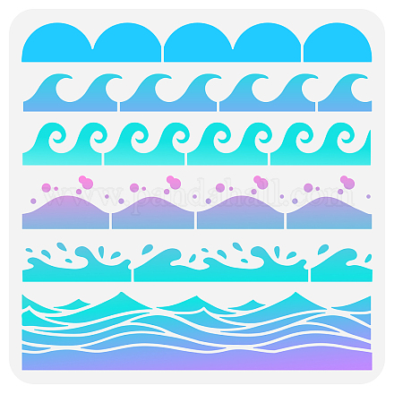 FINGERINSPIRE Sea Waves Stencil 30x30cm Scallop Edge Painting Stencil Plastic 6 Styles Wave & Scallop Border Pattern Stencils Reusable Stencils for Painting on Wood Floor Wall Fabric Home Decor DIY-WH0391-0169-1