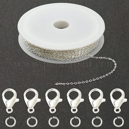 DIY チェーン ブレスレット ネックレス メイキング キット  真鍮のハートリンクチェーンとオープン丸カンを含む  亜鉛合金カニカン  銀  チェーン：3m /セット DIY-YW0007-05S-1