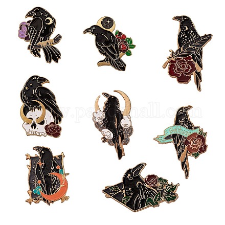 8 pin de esmalte de pájaro cuervo de 8 estilos. JEWB-SZ0001-32-1