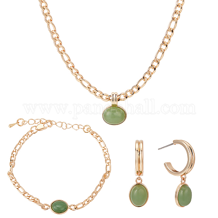 Anattasoul 18 Karat echtes Gold plattierte natürliche grüne Aventurin-Oval-Anhänger-Halsketten SJEW-AN0001-51-1
