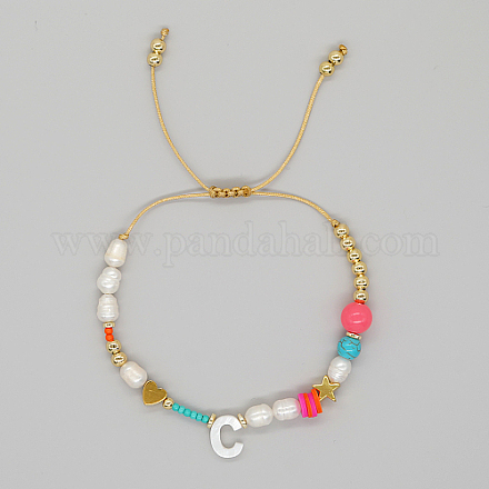 Pulsera de cuentas trenzadas con perlas naturales y letra inicial LO8834-03-1