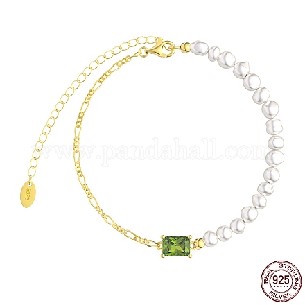 Pulseras de cuentas de perlas naturales de agua dulce con eslabón rectangular de circonita cúbica BJEW-I314-137-1