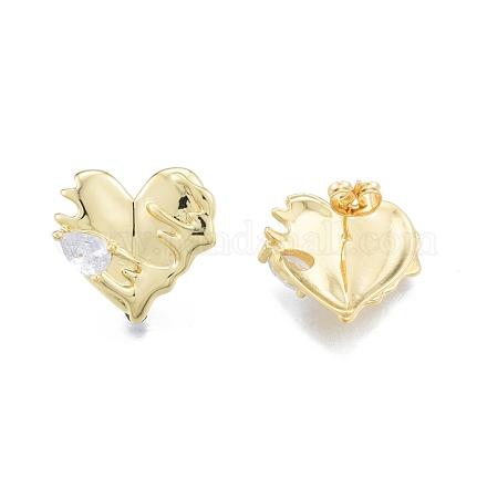 Clear Cubic Zirconia Heart Stud Earrings EJEW-P205-07G-1