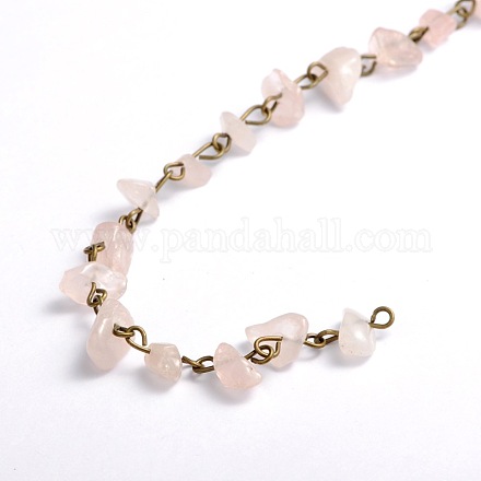 Handmade Natural Rose Quartz Chips Beads Chains for Necklaces Bracelets Making AJEW-JB00044-02-1