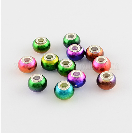 Spray Painted Bright Glass European Beads X-GPDL-R007-M5-1