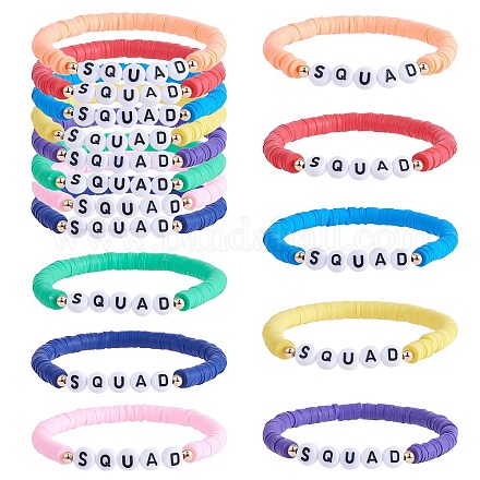 8 pièces 8 couleurs polymère argile heishi surfeur bracelets extensibles ensemble BJEW-SW00085-1
