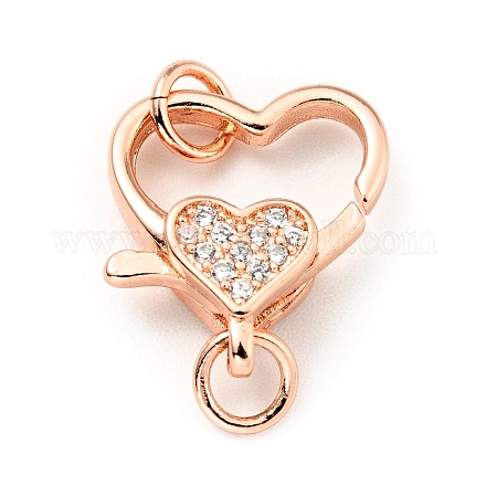 Brass Micro Pave Clear Cubic Zirconia Heart Lobster Claw Clasps KK-G416-35RG-1