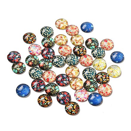 Flatback Half Round Insect and Plants Pattern Glass Dome Cabochons GGLA-R026-14mm-16-1