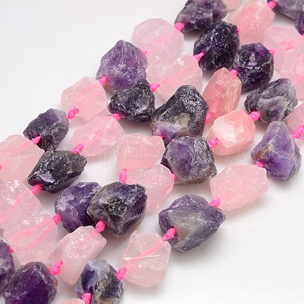 Natural Mixed Gemstone Rose Quartz and Amethyst Beads Strands G-L159-15-1