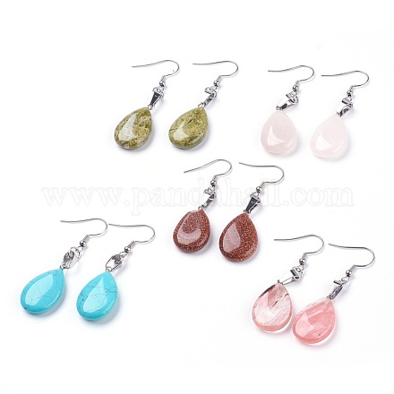 Natural & Synthetic Mixed Gemstone Dangle Earrings EJEW-JE02728-1