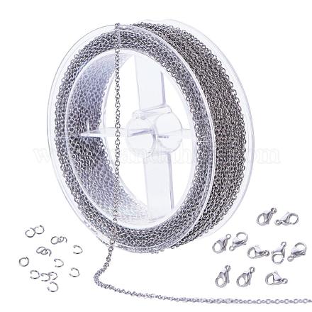Benecreat Cadena de cable de eslabón de cadena de acero inoxidable de 49 pie/15 m y 2.5 mm con 60 anillos de salto y 20 cierres de langosta para hacer joyas diy CHS-BC0001-04P-1