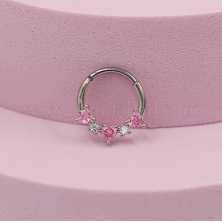 Кольца для носа из хирургической нержавеющей стали 316l с розовым кубическим цирконием и паве из жемчуга в форме сердца FS-WG2F513-13-1