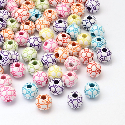 Perles acryliques de style artisanal de ballon de football / soccer SACR-R886-06-1
