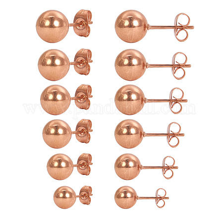Set di orecchini a bottone a sfera in acciaio inossidabile chirurgico di dimensioni miste da 2-8 mm EJEW-PH0001-01RG-1