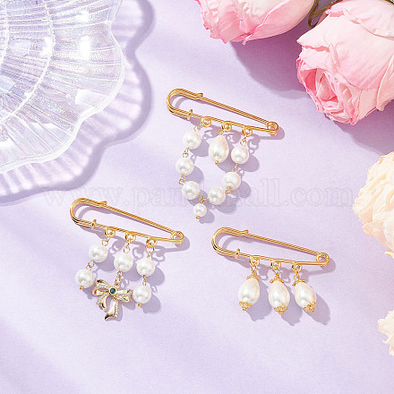 3 шт. 3 стиля железные стеклянные жемчужные бусины килт булавки брошь JEWB-BR00188-1