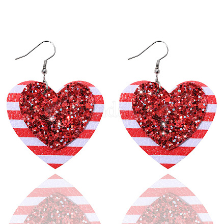 Серьги-подвески в форме сердца из искусственной кожи с полосками FS-WG76E0F-01-1