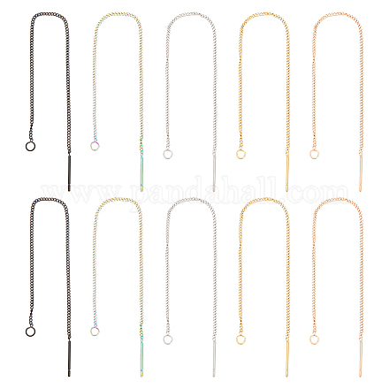 DICOSMETIC 10 Pairs 5 Colors Threader Earrings Findings 109mm Long String Ear Threads with 1.7mm Loop Dainty Dangle Earrings Stainless Steel Drop Tassel Earrings for DIY Earring Making FIND-DC0002-28-1