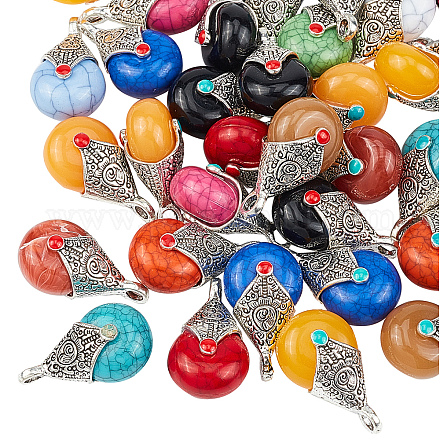CHGCRAFT 50pcs Mixed Colors Resin Teardrop Pendants Tibetan Style Resin Charms with Alloy and Enamel for Jewelry Making RESI-CA0001-03AS-1