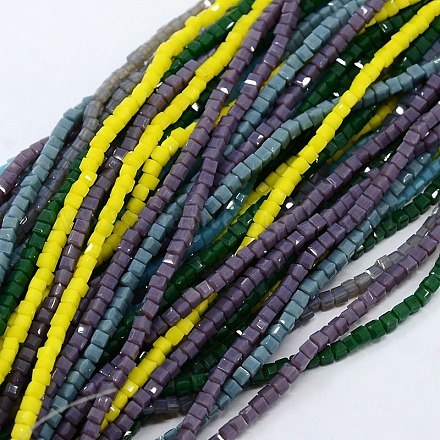 Opaque Solid Color Crystal Glass Faceted Cube Beads Strands GLAA-F024-A-1