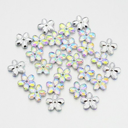 Back Plated Faceted Flower Taiwan Acrylic Rhinestone Beads ACRT-M05-8-07-1