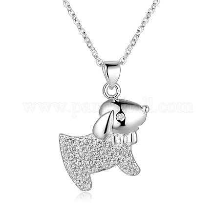 Silver Color Plated Brass Cubic Zirconia Pet Dog Pendant Necklaces NJEW-BB10026-1