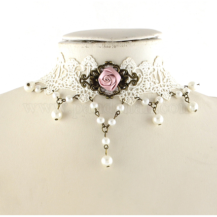 Gothic Style Vintage Spitze Halsband Halsketten mit Legierung Zubehör und Acryl Perlen NJEW-R227-79-1