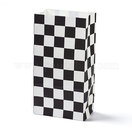 クラフト紙袋  ハンドルなし  誕生日用ラップトリートバッグ  ベビーシャワー  タータン模様の長方形  ブラック  8x13x24.2cm CARB-D011-03-1