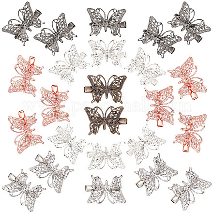 パンダホール20個5色バタフライヘアクリップ  メタリック製のヘアクランプメタリック製の中空の蝶のヘアピン女性のための髪留めアクセサリー MAK-PH0004-19-1