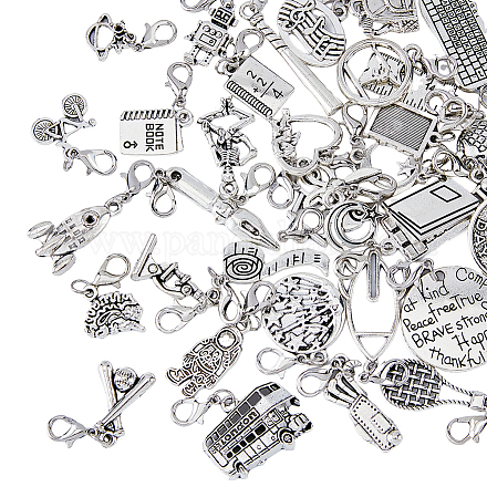 SUPERFINDINGS 37 Styles 74pcs Study Theme Clip on Charms Lobster Clasp Charms Alloy Dangle Pendant Jewelry Accessories for DIY